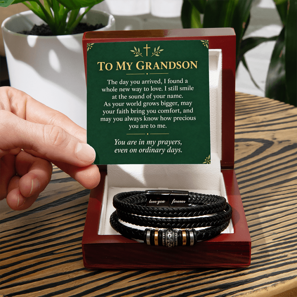 To My Grandson Love You Forever Bracelet – "Ordinary Days" Message Card & Gift Box, Gift for Grandson
