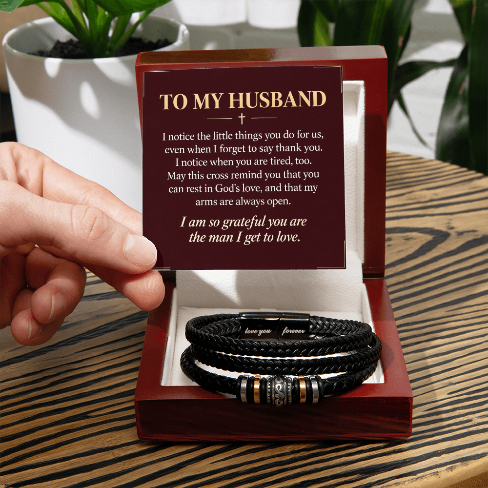 To My Husband Love You Forever Bracelet – "Grateful for You" Message Card & Gift Box, Christian Faith Gift for Husband