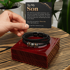 To My Son Bracelet – Men's Braided Leather Bracelet with Inspirational Message Card & Gift Box, Encouragement Gift for Son
