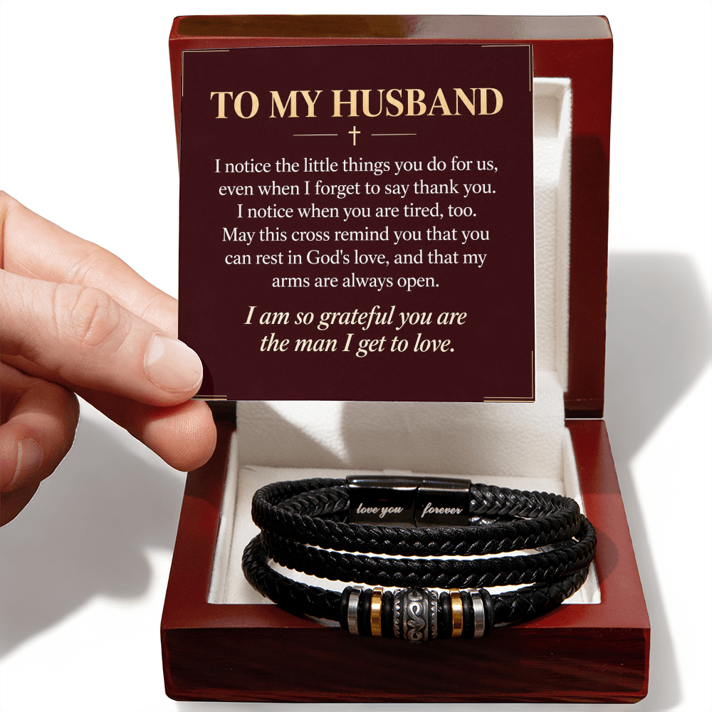 To My Husband Love You Forever Bracelet – "Grateful for You" Message Card & Gift Box, Christian Faith Gift for Husband