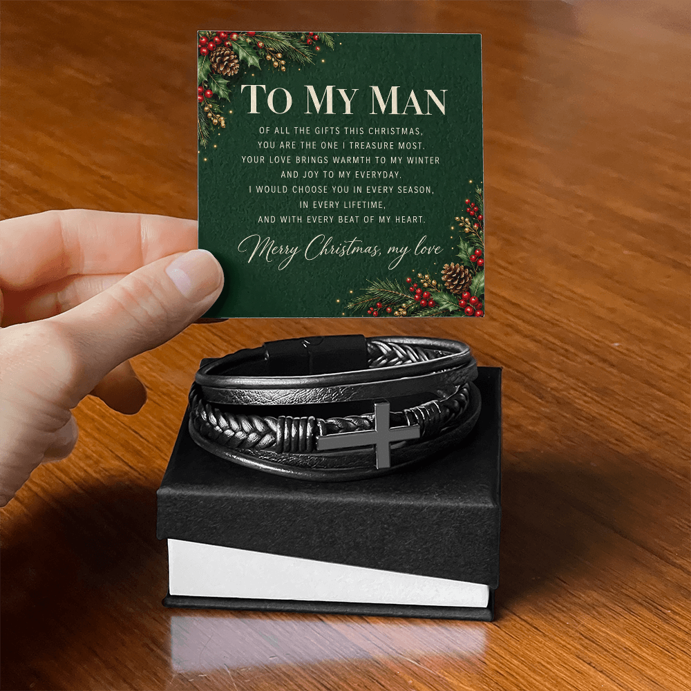 Christmas Gift for Him – A Leather Bracelet with a Love Message Card