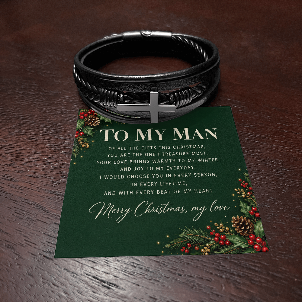 Christmas Gift for Him – A Leather Bracelet with a Love Message Card