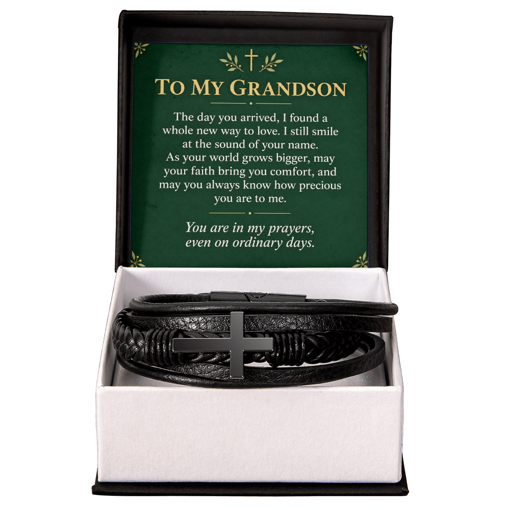 To My Grandson Cross Bracelet – "Ordinary Days" Message Card & Gift Box, Christian Gift for Grandson