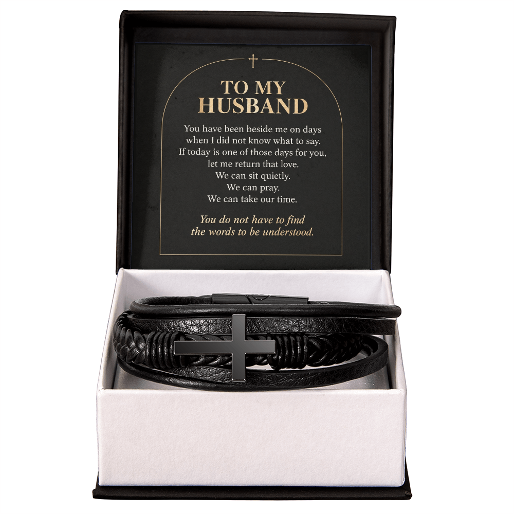 To My Husband Cross Bracelet – "Quiet Prayer" Message Card & Gift Box, Christian Faith Gift for Husband