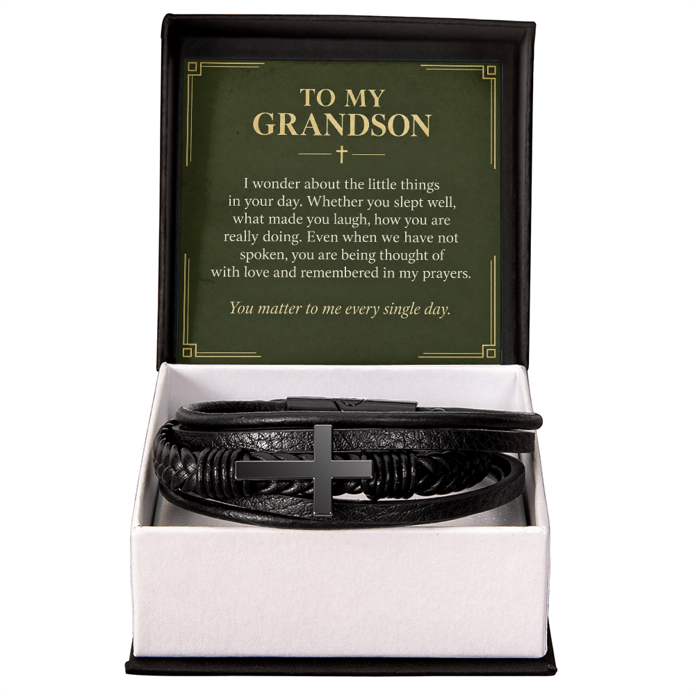 To My Grandson Cross Bracelet – "Every Single Day" Message Card & Gift Box, Christian Gift for Grandson