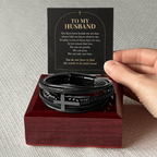 To My Husband Cross Bracelet – "Quiet Prayer" Message Card & Gift Box, Christian Faith Gift for Husband