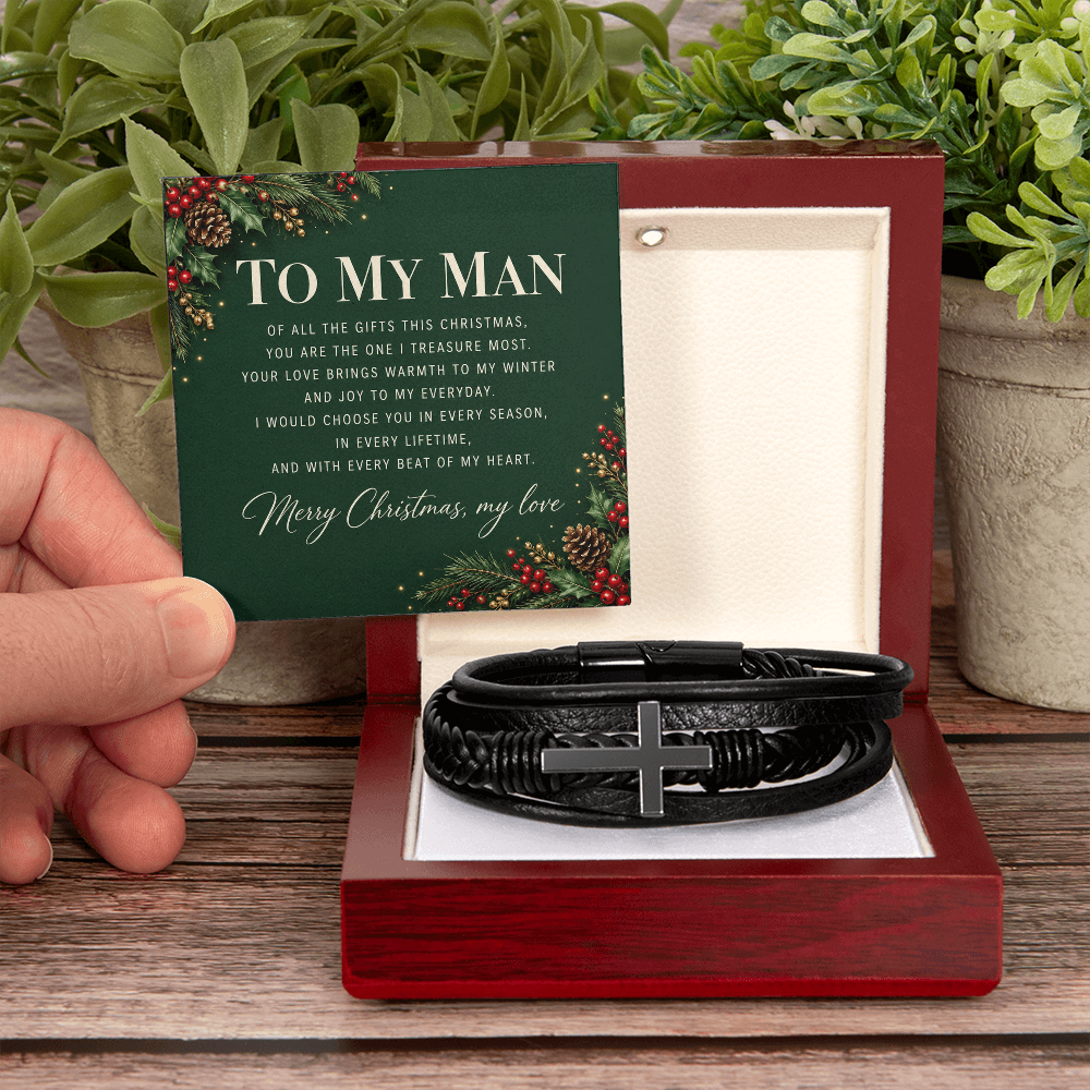 Christmas Gift for Him – A Leather Bracelet with a Love Message Card