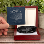 To My Grandson Cross Bracelet – "Beyond This Moment" Message Card & Gift Box, Christian Gift for Grandson