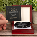 To My Husband Cross Bracelet – "Quiet Prayer" Message Card & Gift Box, Christian Faith Gift for Husband