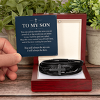 To My Son Cross Bracelet – "Always Be Here" Message Card & Gift Box, Christian Faith Gift for Son