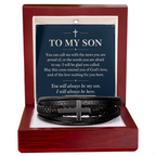 To My Son Cross Bracelet – "Always Be Here" Message Card & Gift Box, Christian Faith Gift for Son