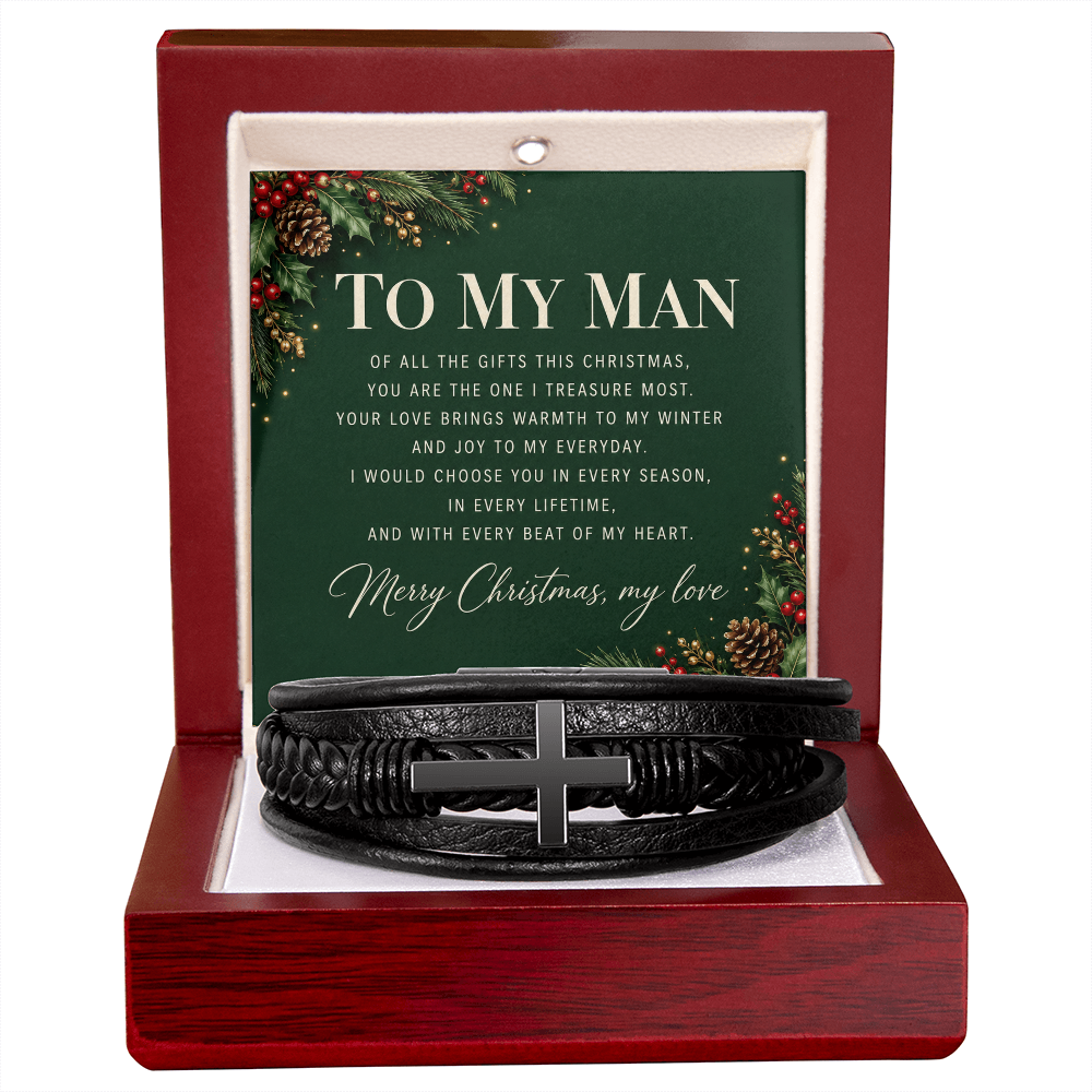 Christmas Gift for Him – A Leather Bracelet with a Love Message Card