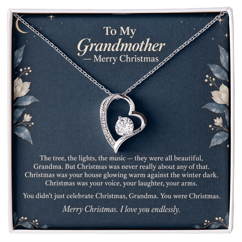 To My Grandmother Necklace – Forever Love Heart Pendant with Merry Christmas Message Card & Gift Box