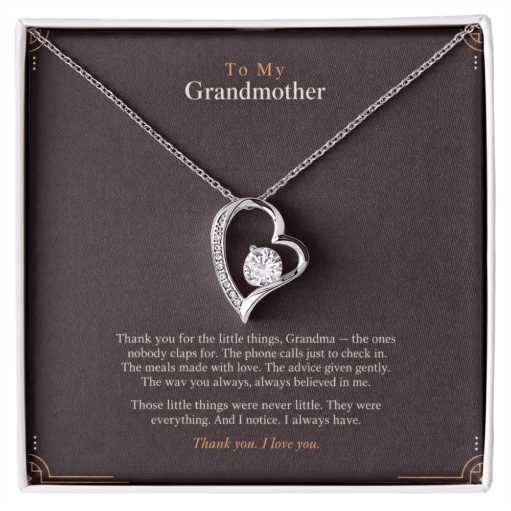 To My Grandmother Necklace – Forever Love Heart Pendant with Thank You Message Card & Gift Box