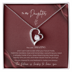 To My Daughter Necklace – You Are Amazing Forever Love Heart Pendant with Message Card & Gift Box