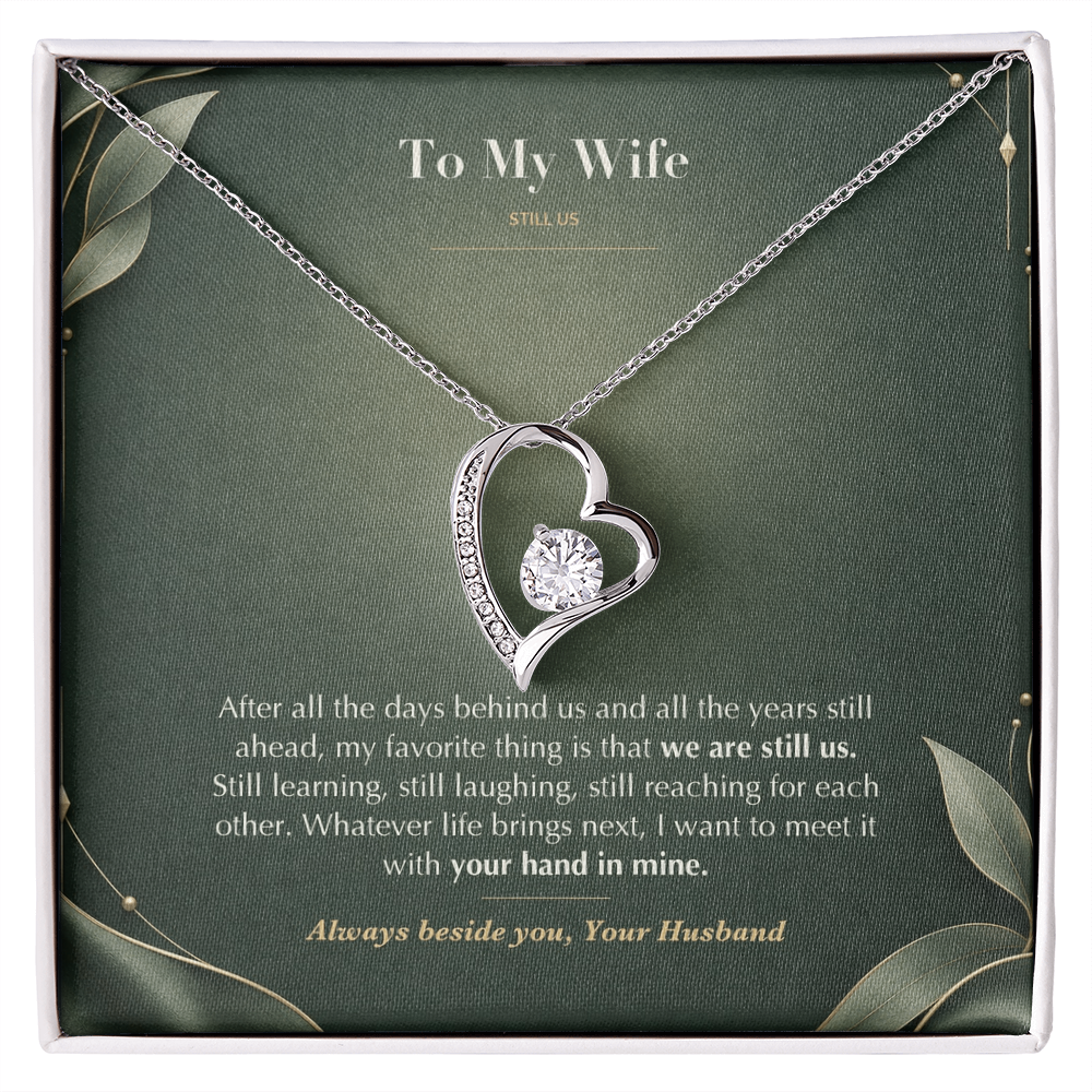 To My Wife Necklace from Husband – Forever Love Heart Pendant with Still Us Message Card & Gift Box