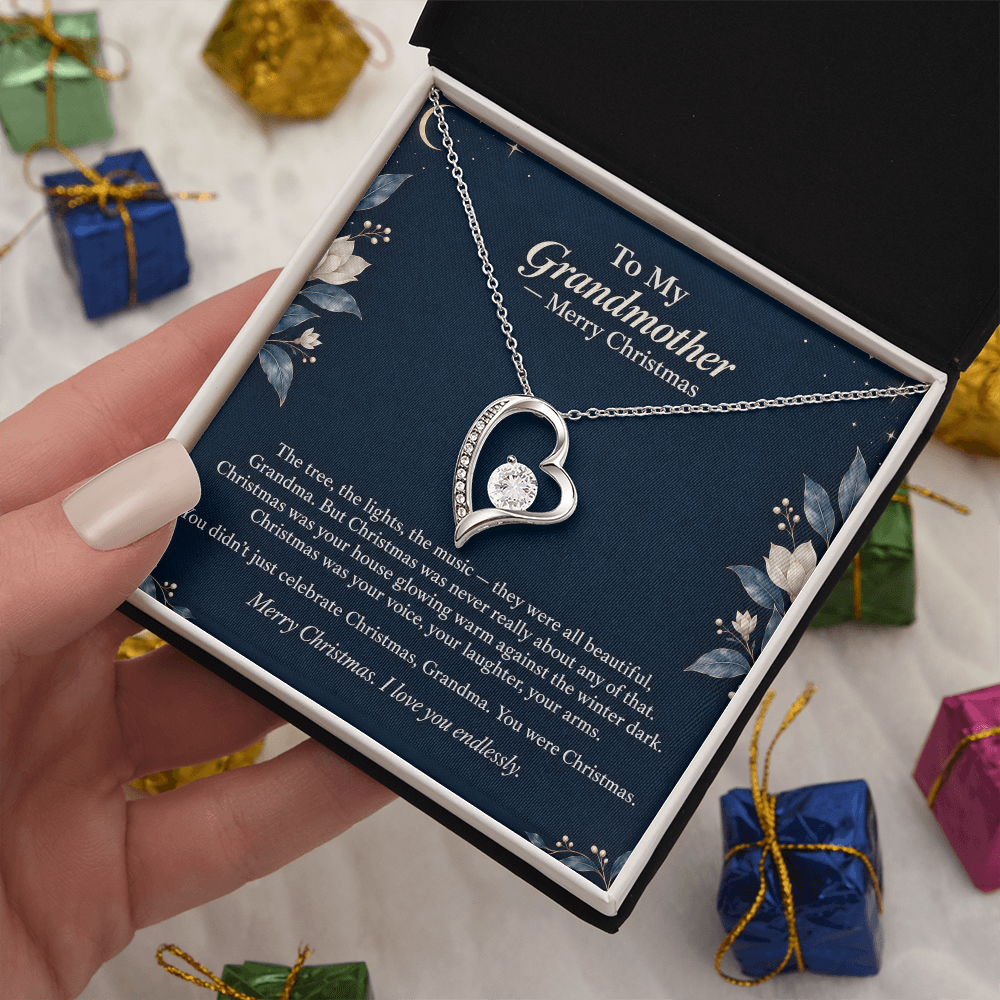 To My Grandmother Necklace – Forever Love Heart Pendant with Merry Christmas Message Card & Gift Box