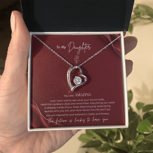 To My Daughter Necklace – You Are Amazing Forever Love Heart Pendant with Message Card & Gift Box