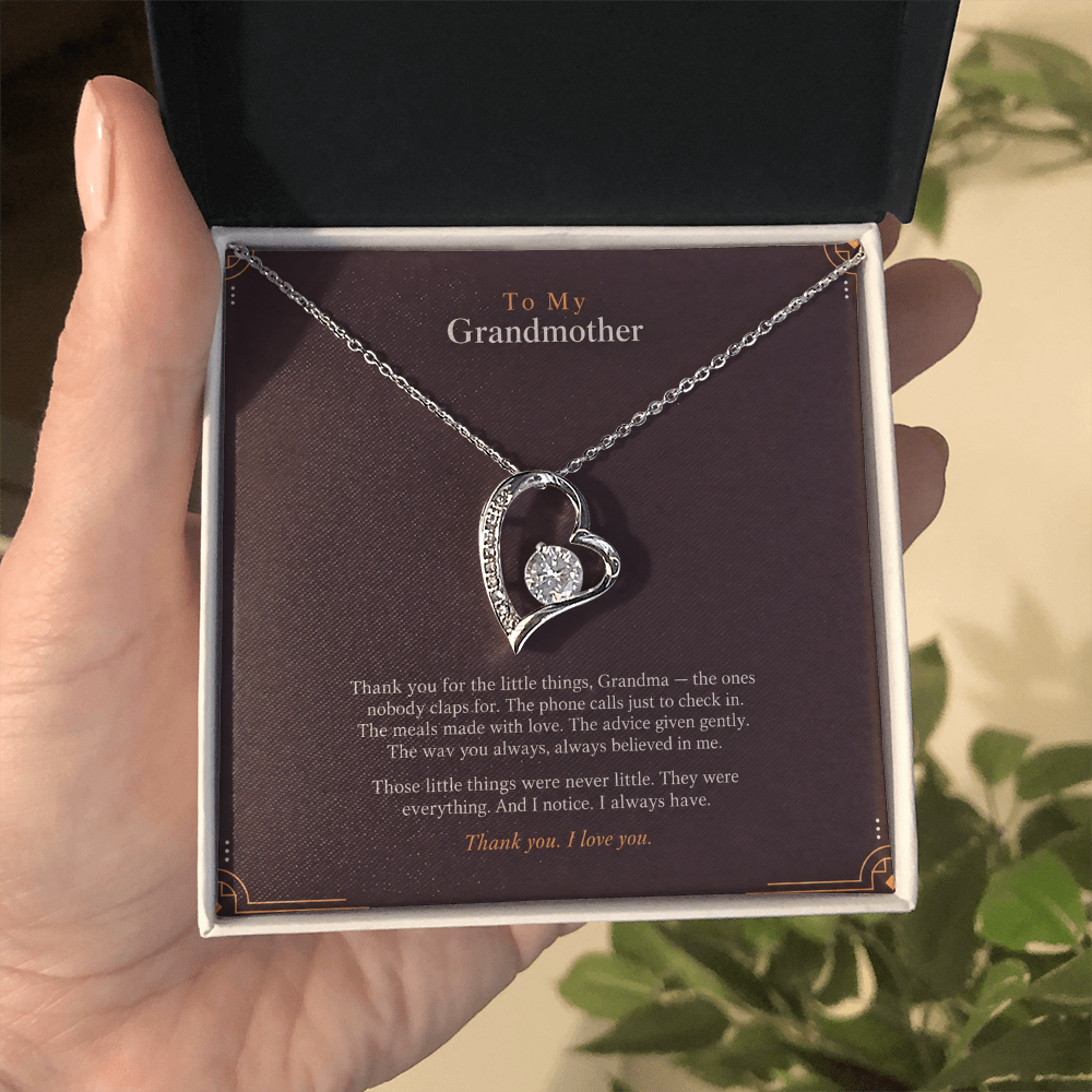 To My Grandmother Necklace – Forever Love Heart Pendant with Thank You Message Card & Gift Box