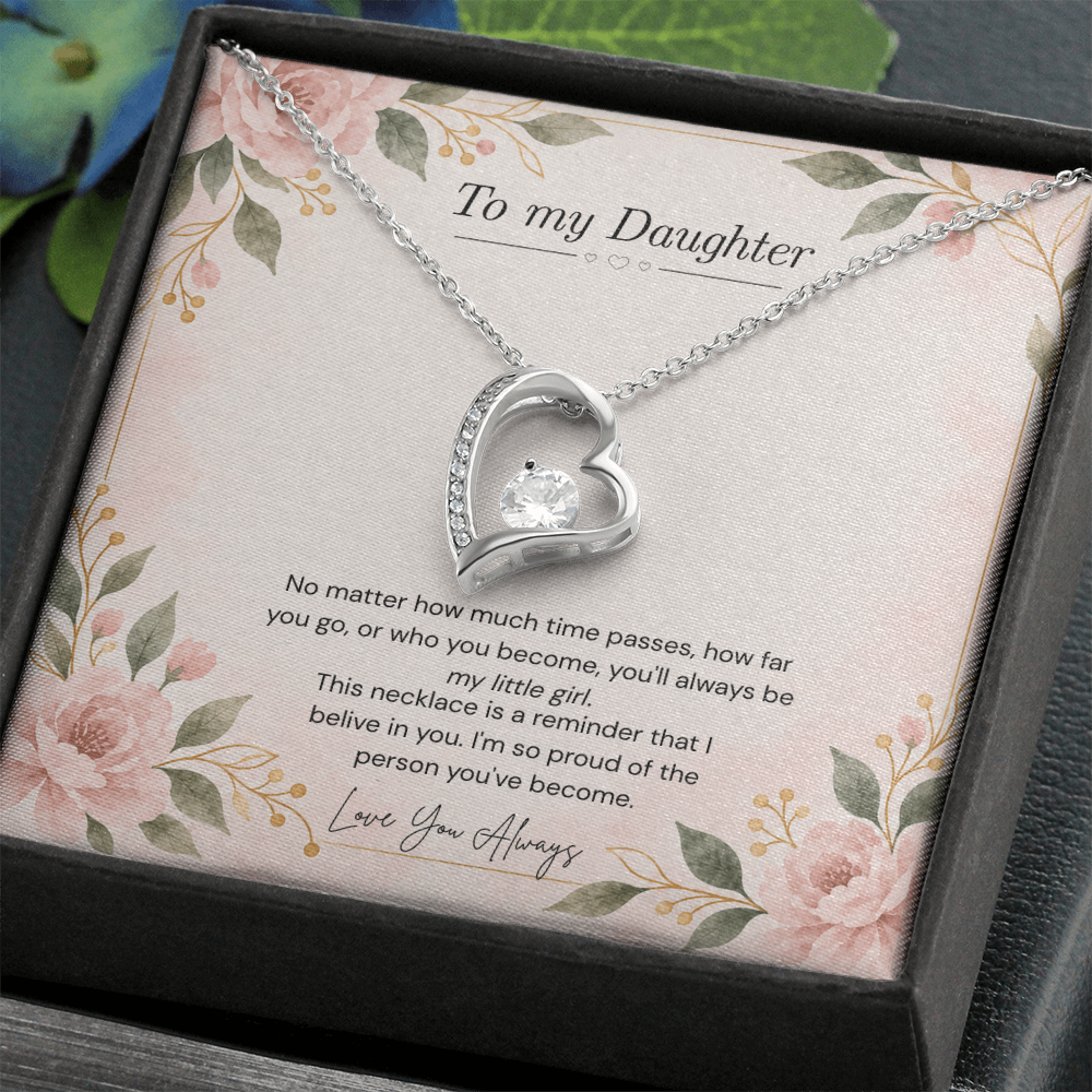 To My Daughter Necklace — “Always My Little Girl” Forever Love Heart Gift