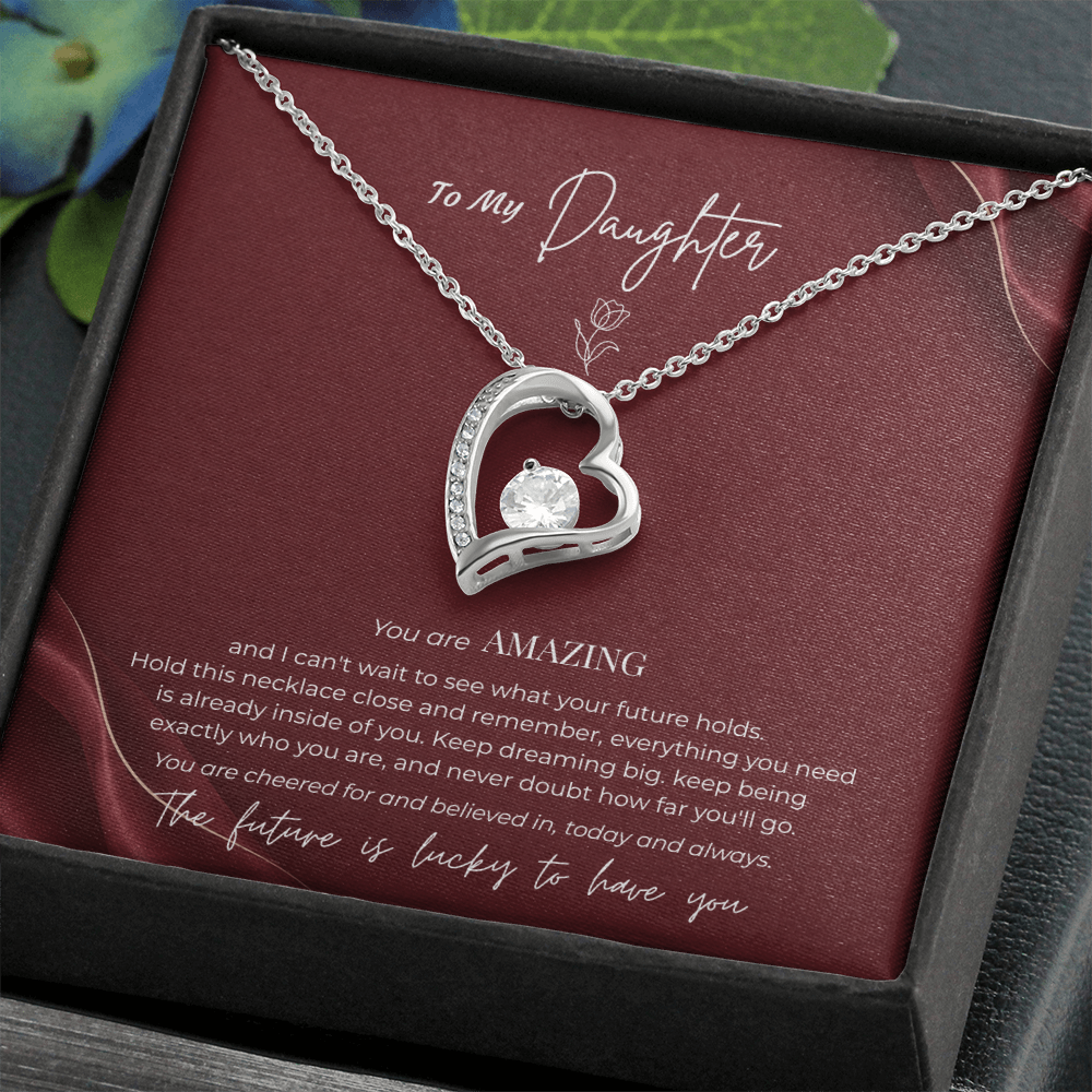 To My Daughter Necklace – You Are Amazing Forever Love Heart Pendant with Message Card & Gift Box