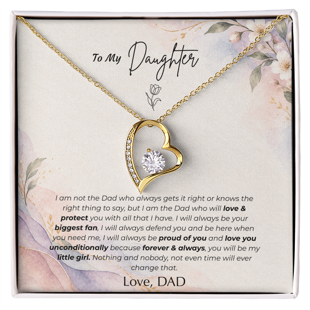 To My Daughter Necklace from Dad – "You'll Always Be My Little Girl" Forever Love Heart Pendant with Message Card & Gift Box – Christmas Gift for Daughter