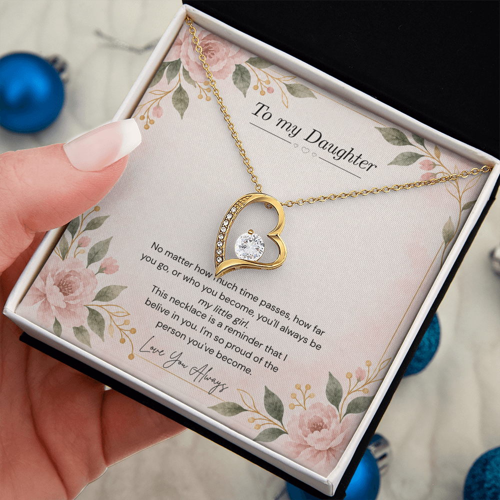 To My Daughter Necklace — “Always My Little Girl” Forever Love Heart Gift