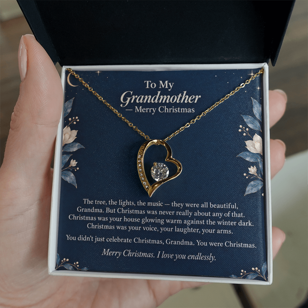 To My Grandmother Necklace – Forever Love Heart Pendant with Merry Christmas Message Card & Gift Box