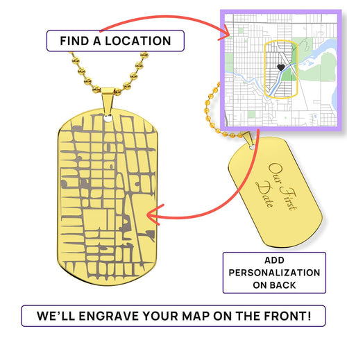 Custom Map Dog Tag Necklace – Personalized Location Engraved Pendant, Men's Map Necklace with Gift Box, Anniversary Gift for Him